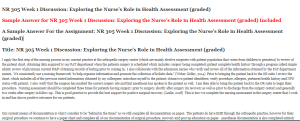 NR 305 Week 1 Discussion Exploring the Nurse’s Role in Health Assessment (graded)