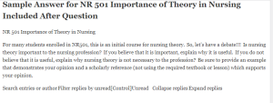 NR 501 Importance of Theory in Nursing