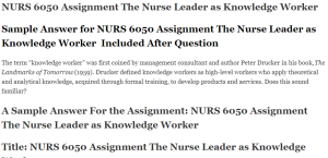 NURS 6050 Assignment The Nurse Leader as Knowledge Worker 