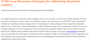 NURS 6003 Discussion Strategies for Addressing Questions SAMPLE