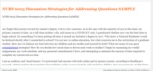 NURS 6003 Discussion Strategies for Addressing Questions SAMPLE