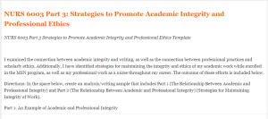 NURS 6003 Part 3 Strategies to Promote Academic Integrity and Professional Ethics Template