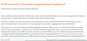 NURS 6003 Part 4 Research Analysis Sample Assignment