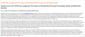 NURS 6051 Assignment The Impact of Standardized Nursing Terminology Sample