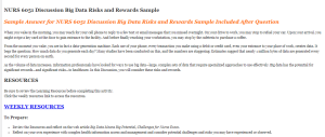 NURS 6051 Discussion Big Data Risks and Rewards Sample