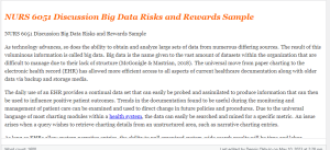 NURS 6051 Discussion Big Data Risks and Rewards Sample