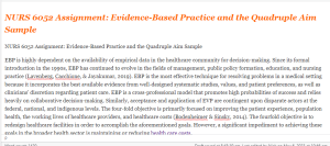 NURS 6052 Assignment  Evidence-Based Practice and the Quadruple Aim Sample