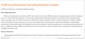 NURS 6052 Discussion  Searching Databases Sample
