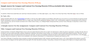 Compare and Contrast Two Nursing Theories NUR 514