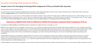 Emerging Technology Brief Assignment NUR 514