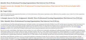 Identify Three Professional Nursing Organizations That Interest You NUR 513