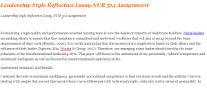 Leadership Style Reflective Essay NUR 514 Assignment