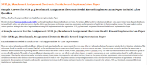 NUR 514 Benchmark Assignment Electronic Health Record Implementation Paper
