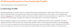 NURS 6053 Discussion 2 Your Leadership Profile