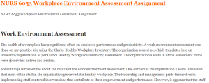 NURS 6053 Workplace Environment Assessment Assignment