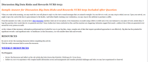 Discussion Big Data Risks and Rewards NURS 6051