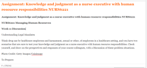 Assignment  Knowledge and judgment as a nurse executive with human resource responsibilities NURS6221