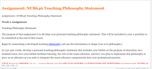 Assignment  NUR646 Teaching Philosophy Statement