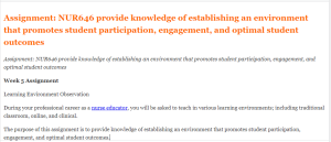 Assignment  NUR646 provide knowledge of establishing an environment that promotes student participation, engagement, and optimal student outcomes