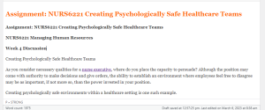 Assignment  NURS6221 Creating Psychologically Safe Healthcare Teams