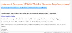 Assignment Rasmussen NUR2868 Module 6 Discussion Latest 2020 August