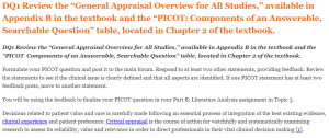 DQ1 Review the General Appraisal Overview for All Studies