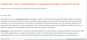 Explain the value of biostatistics in population health research NUR 550