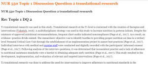 NUR 550 Topic 1 Discussion Question 2 translational research