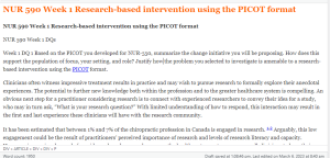 NUR 590 Week 1 Research-based intervention using the PICOT format