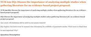 NUR 699 DQ1 Discuss the importance of analyzing multiple studies when gathering literature for an evidence-based project proposal.