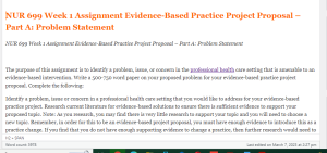 NUR 699 Week 1 Assignment Evidence-Based Practice Project Proposal – Part A  Problem Statement