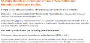 NUR513 Module 2 Discussion Critique of Qualitative and Quantitative Research Studies
