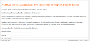 NUR646 Week 1 Assignment Pre-Practicum Preceptor, Faculty Latest 