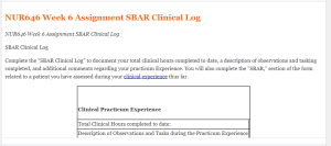 NUR646 Week 6 Assignment SBAR Clinical Log