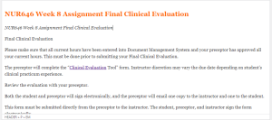 NUR646 Week 8 Assignment Final Clinical Evaluation