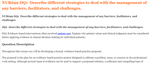 NUR699 DQ1  Describe different strategies to deal with the management of any barriers, facilitators, and challenges.