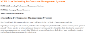 NURS 6221 Evaluating Performance Management Systems