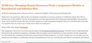 NURS 6221 Managing Human Resources Week 2 Assignment (Module 1) Recruitment and Selection Plan