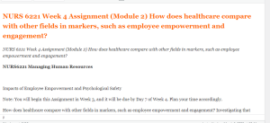 NURS 6221 Week 4 Assignment (Module 2) How does healthcare compare with other fields in markers, such as employee empowerment and engagement