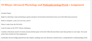 NURS530 Advanced Physiology and Pathophysiology Week 1 Assignment  