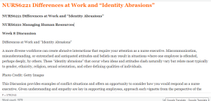NURS6221 Differences at Work and “Identity Abrasions”