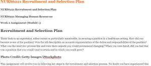 NURS6221 Recruitment and Selection Plan