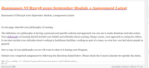 Rasmussen NUR2058 2020 September Module 4 Assignment Latest