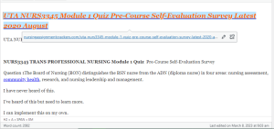 UTA NURS3345 Module 1 Quiz Pre-Course Self-Evaluation Survey Latest 2020 August