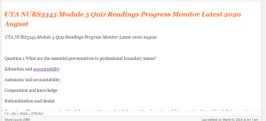 UTA NURS3345 Module 5 Quiz Readings Progress Monitor Latest 2020 August