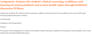 Assignment Enhance the student’s clinical reasoning, confidence and learning of various pediatric and women health topics through facilitated discussion NUR602