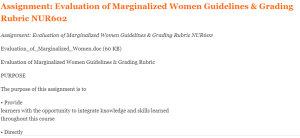 Assignment Evaluation of Marginalized Women Guidelines & Grading Rubric NUR602