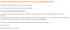 Assignment NSG416 Develop your own nursing philosophy