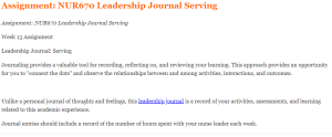 Assignment NUR670 Leadership Journal Serving