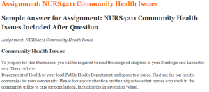 Assignment: NURS4211 Community Health Issues
